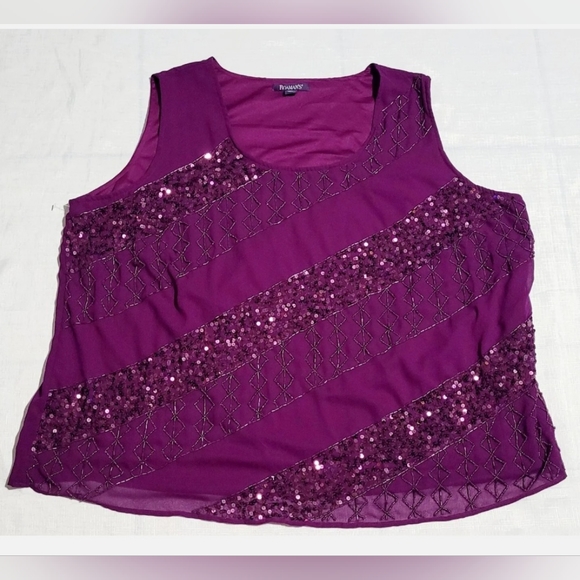 Roamans Top Purple Sequined embroidery Blouse Sz 24W 2 pieces - Picture 1 of 8